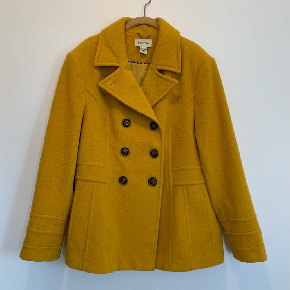 St John’s Bay Wool Cashmere Double Breasted Mustard Pea Coat